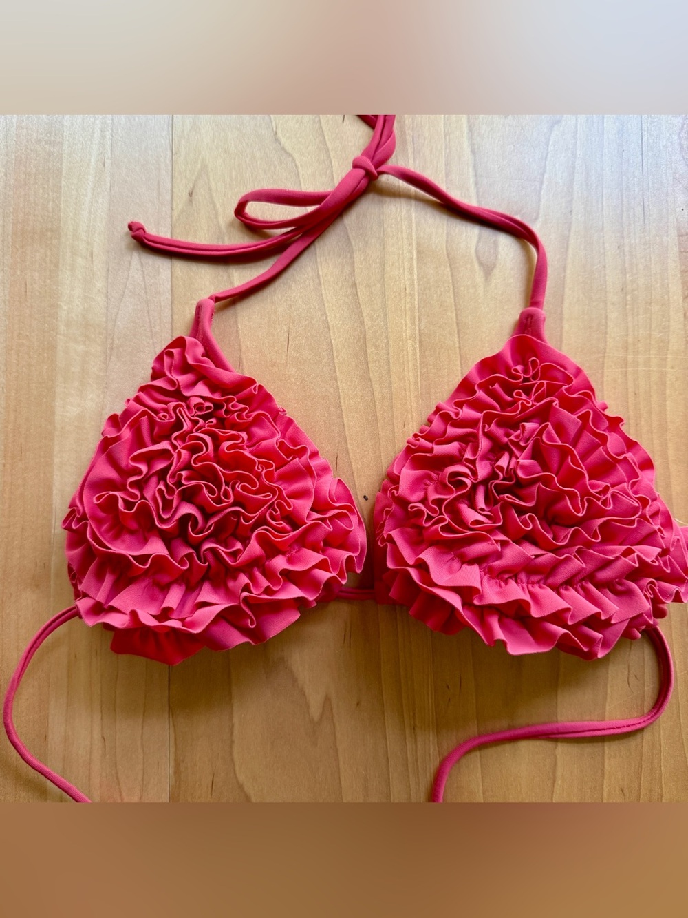 Xhilaration Ruffled String Bikini Top - Hot Coral/Pink